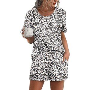 Women White Pajamas Sets Shorts 2 Piece Short Sleeve Lounge Sets Sleepwear Pjs
